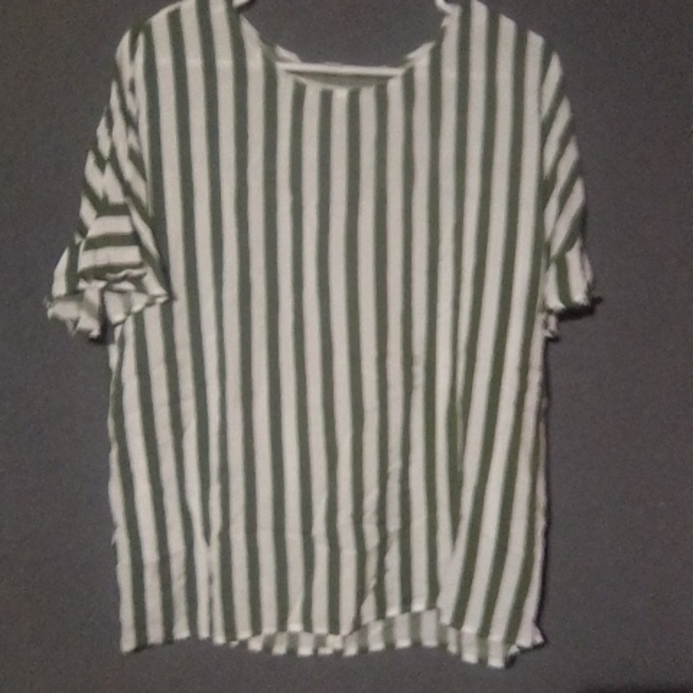 Green and cream striped shirt